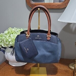 Nanette Lepore Blue and Brown Satchel with Leather Trim